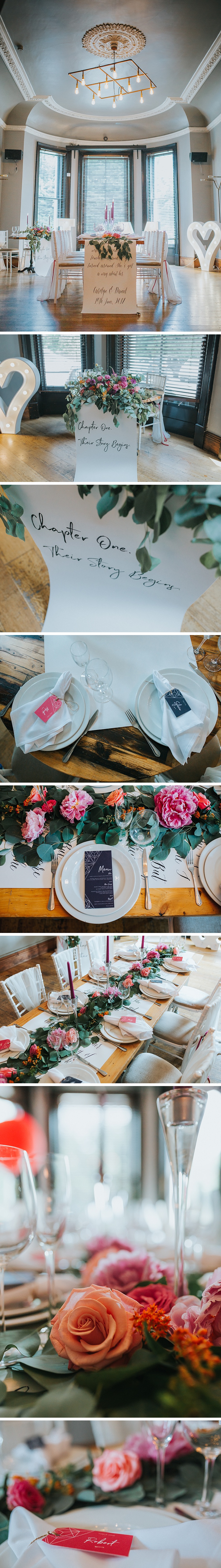 details of a wedding set up in a victorian room