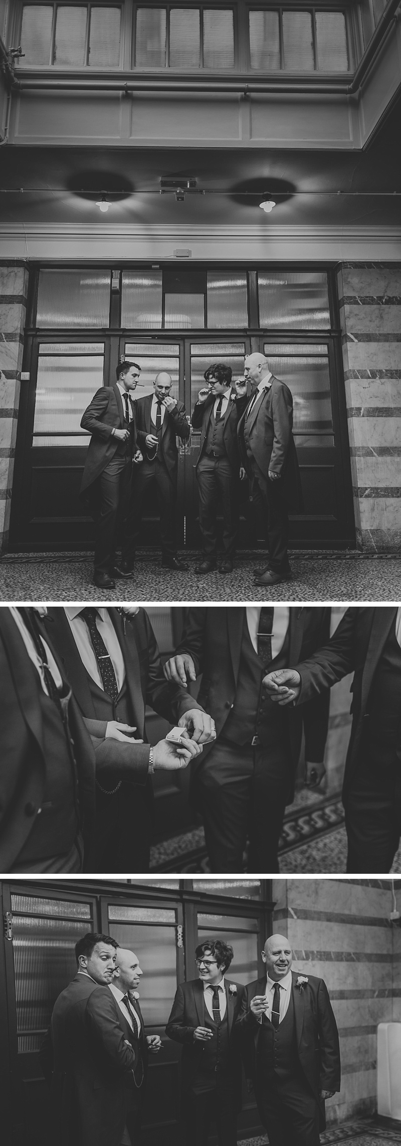 grooms party with cigars in the mens toilet at the principal York hotel