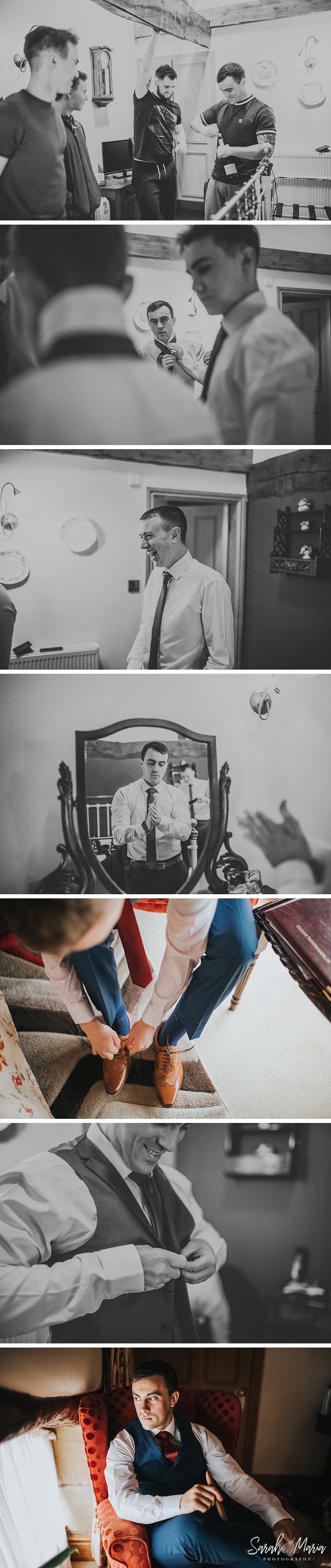 photographs of the grooms party getting ready at their wedding venue