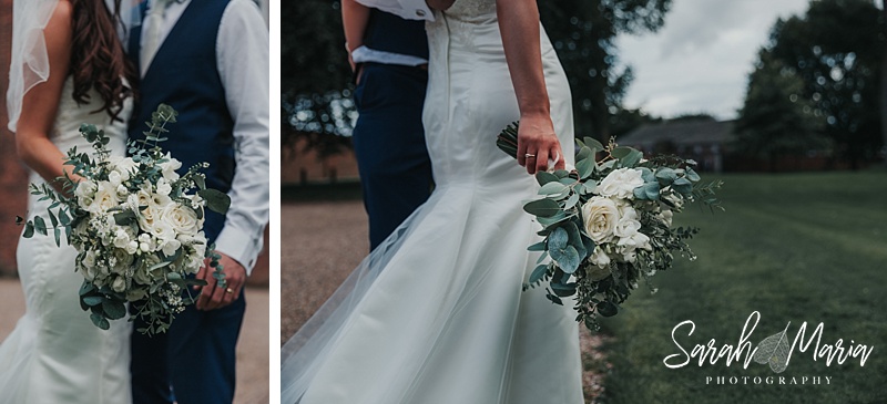 bridal bouquet with roses and eucalyptus