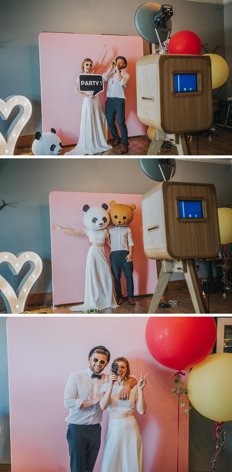 bride and groom having fun in a Photo Booth