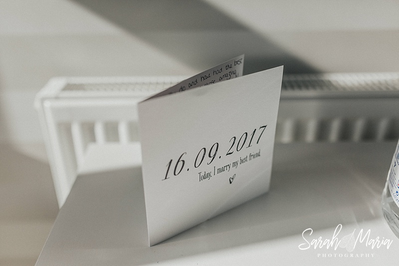 a greetings card showing the couples wedding date