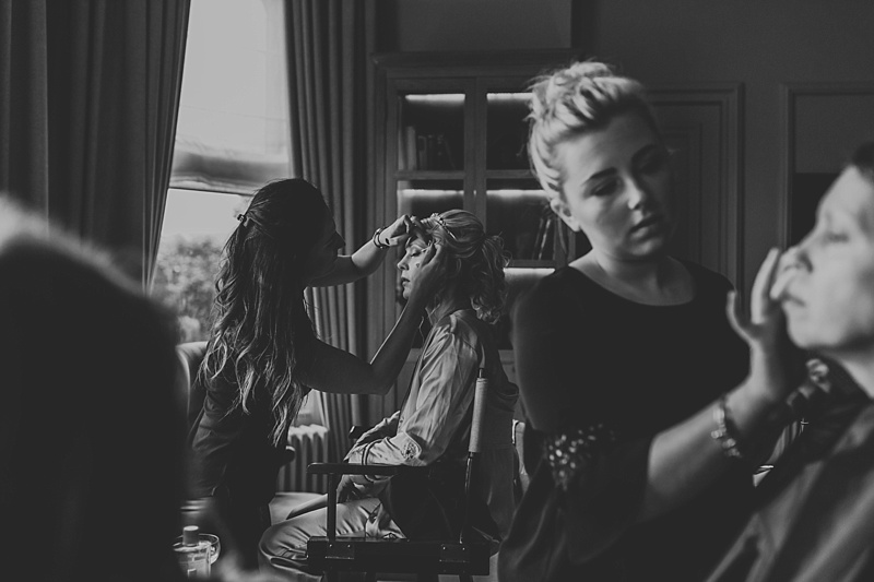 black and white photograph of bridal prep at the principal York hotel