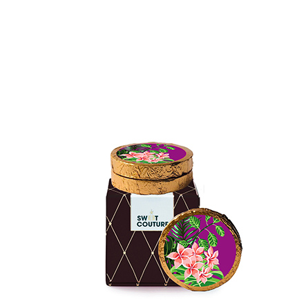Schokoladentaler mit Blumen in Give-Away-Box schwarz