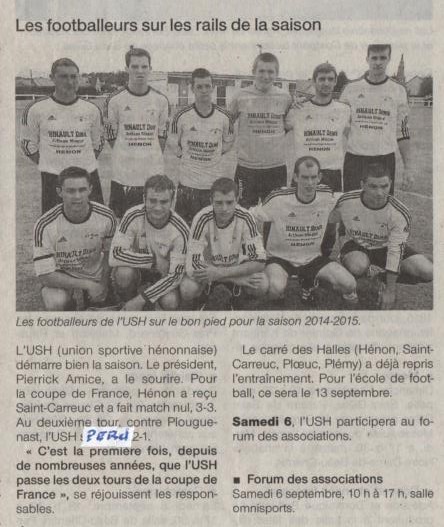 Article du Ouest France du 06/09/2014