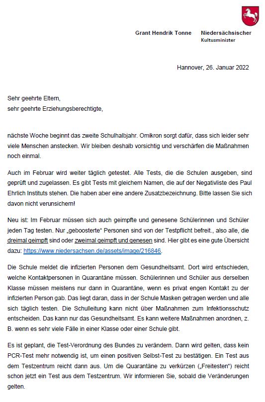 Brief von Minister Tonne (26.01.)