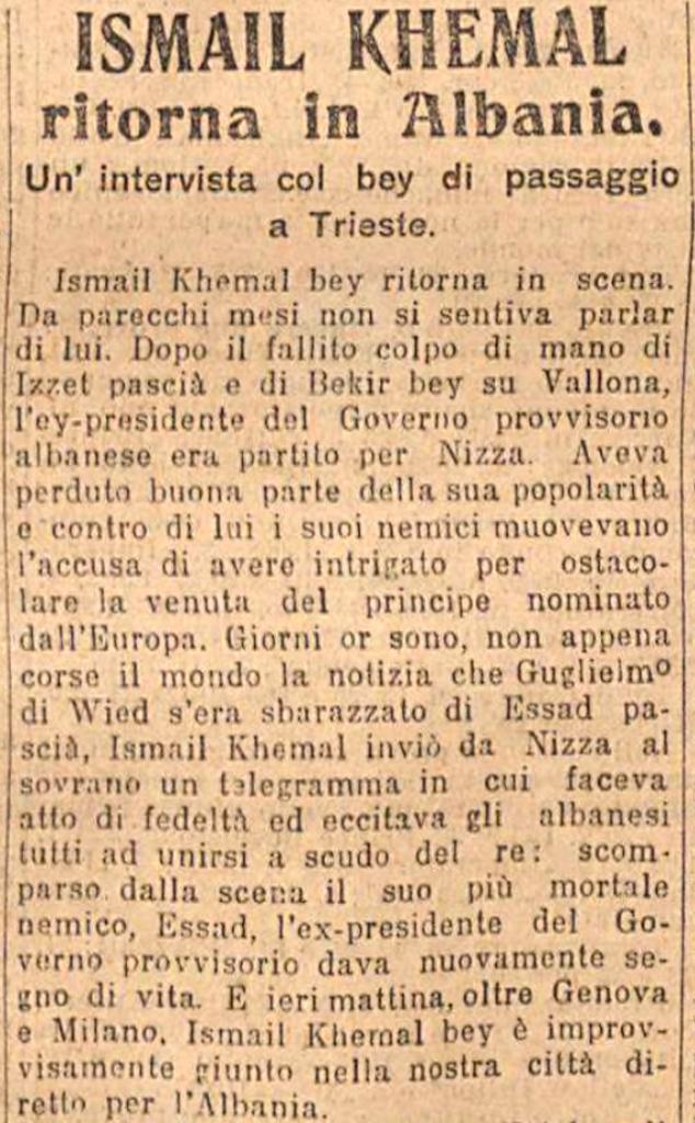 Burimi : Il Piccolo di Trieste, e hënë, 25 maj 1914, ballinë