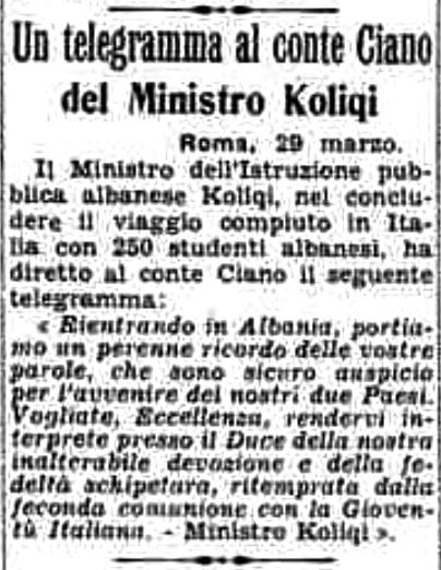 Burimi : La Stampa, e shtunë, 30 mars 1940, ballinë