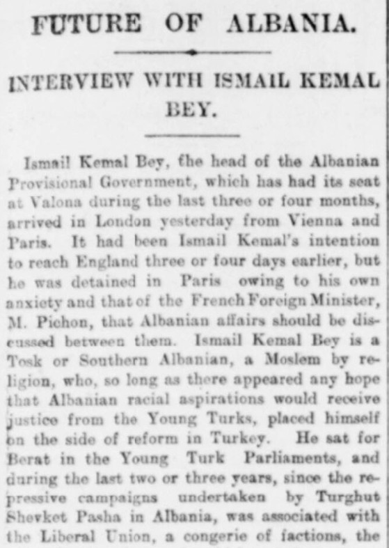 Burimi : The Morning Post, e mërkurë, 30 prill 1913, faqe n°11