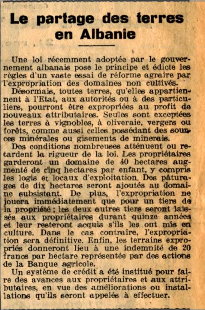 Burimi : La Tribune de Genève, e shtunë, 30 gusht 1930, ballinë.