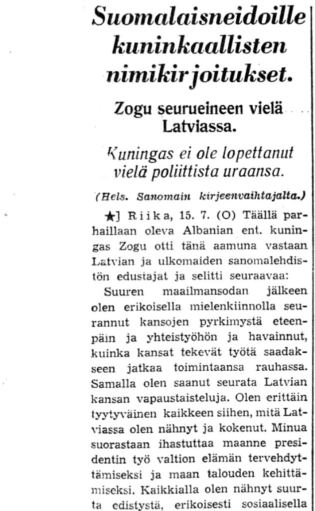 Burimi : Helsingin Sanomat, 1939, e diel, 16 korrik 1939, faqe n°9