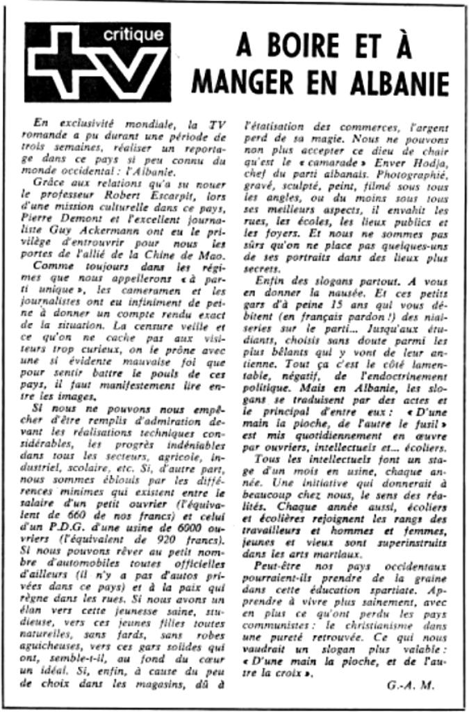 Burimi: FAN – Feuilles d’Avis de Neuchâtel, e premte, 12 shkurt 1971, faqe n°6