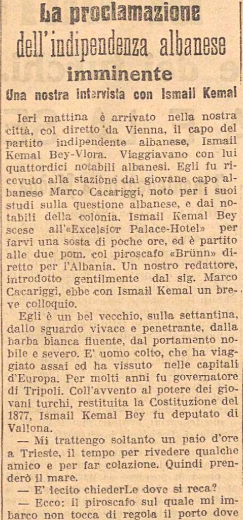 Burimi : Il Piccolo di Trieste, e mërkurë, 20 nëntor 1912, faqe n°2