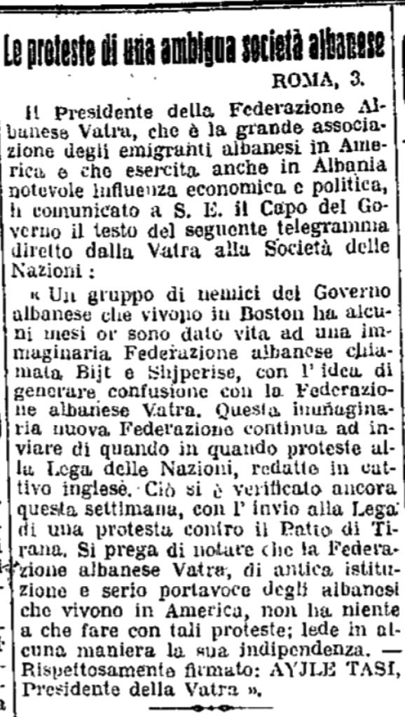 Burimi : Giornale di Udine, e premte, 4 nëntor 1927, ballinë