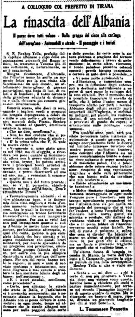 Burimi : Gazzetta di Venezia, e enjte, 21 maj 1931, faqe n°3