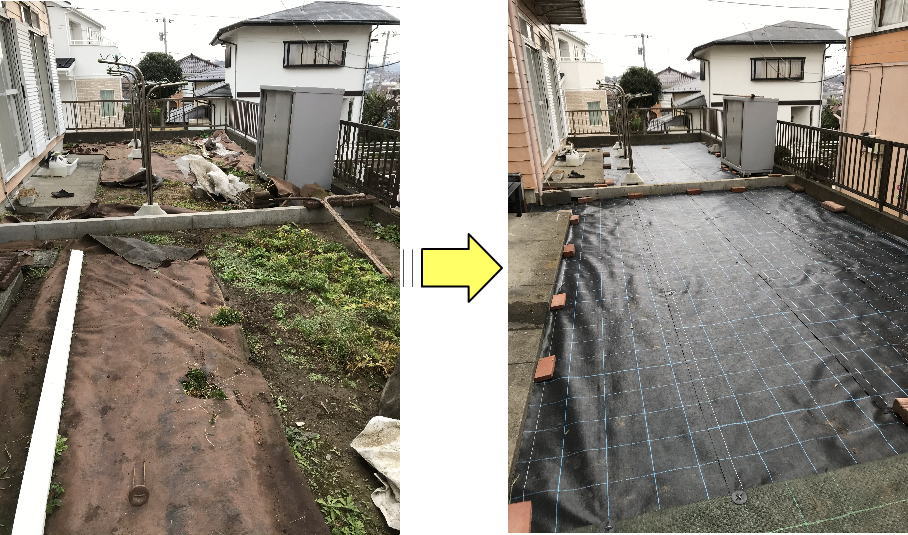 グループホーム敷地内防草シート交換作業ご依頼