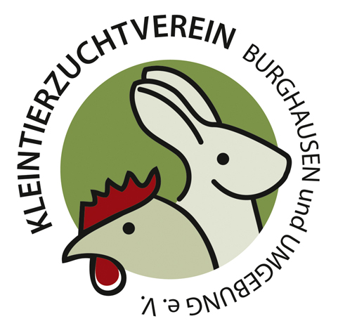 Logo für den Kleintierzuchtverein Burghausen, rundes Logo mit Huhn und Hase