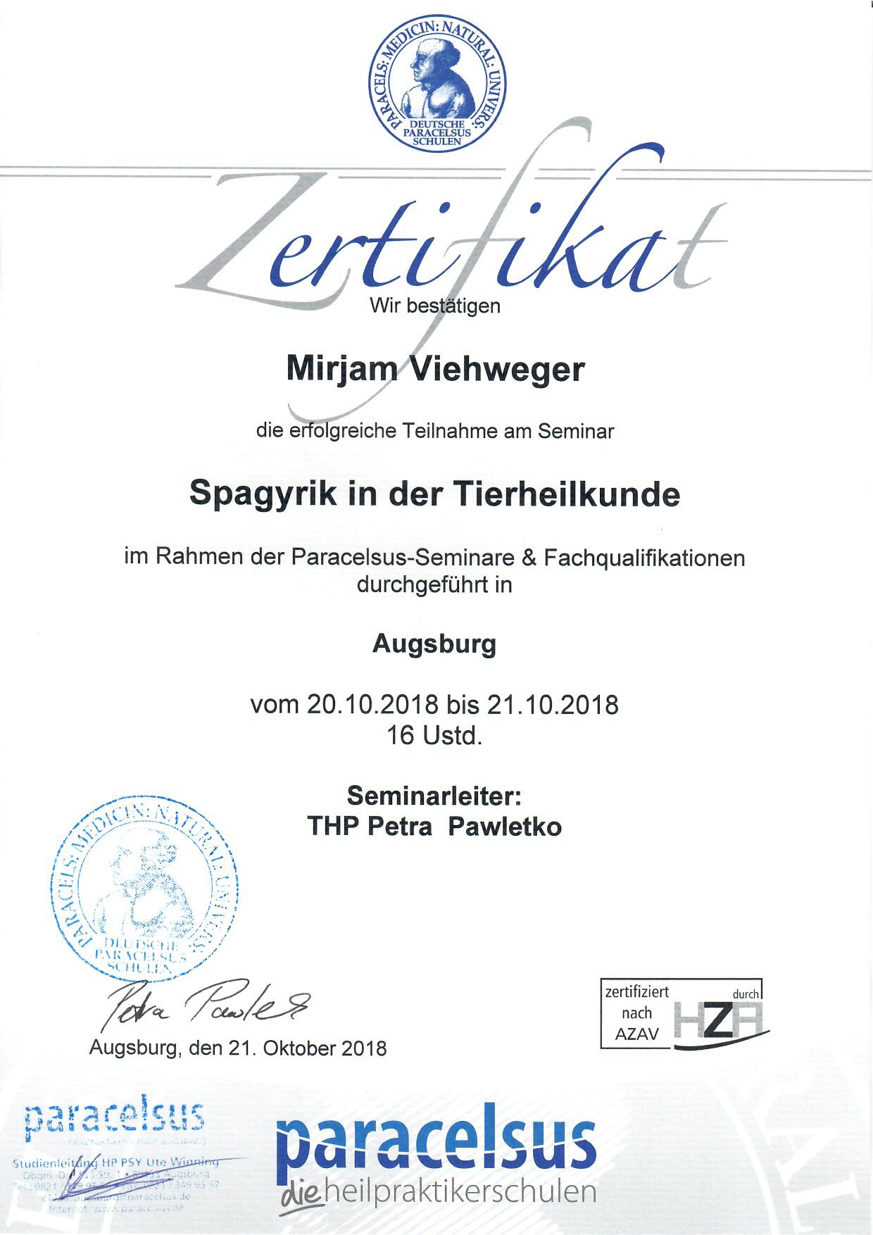 Zertifikat: Spagyrik in der Tierheilkunde