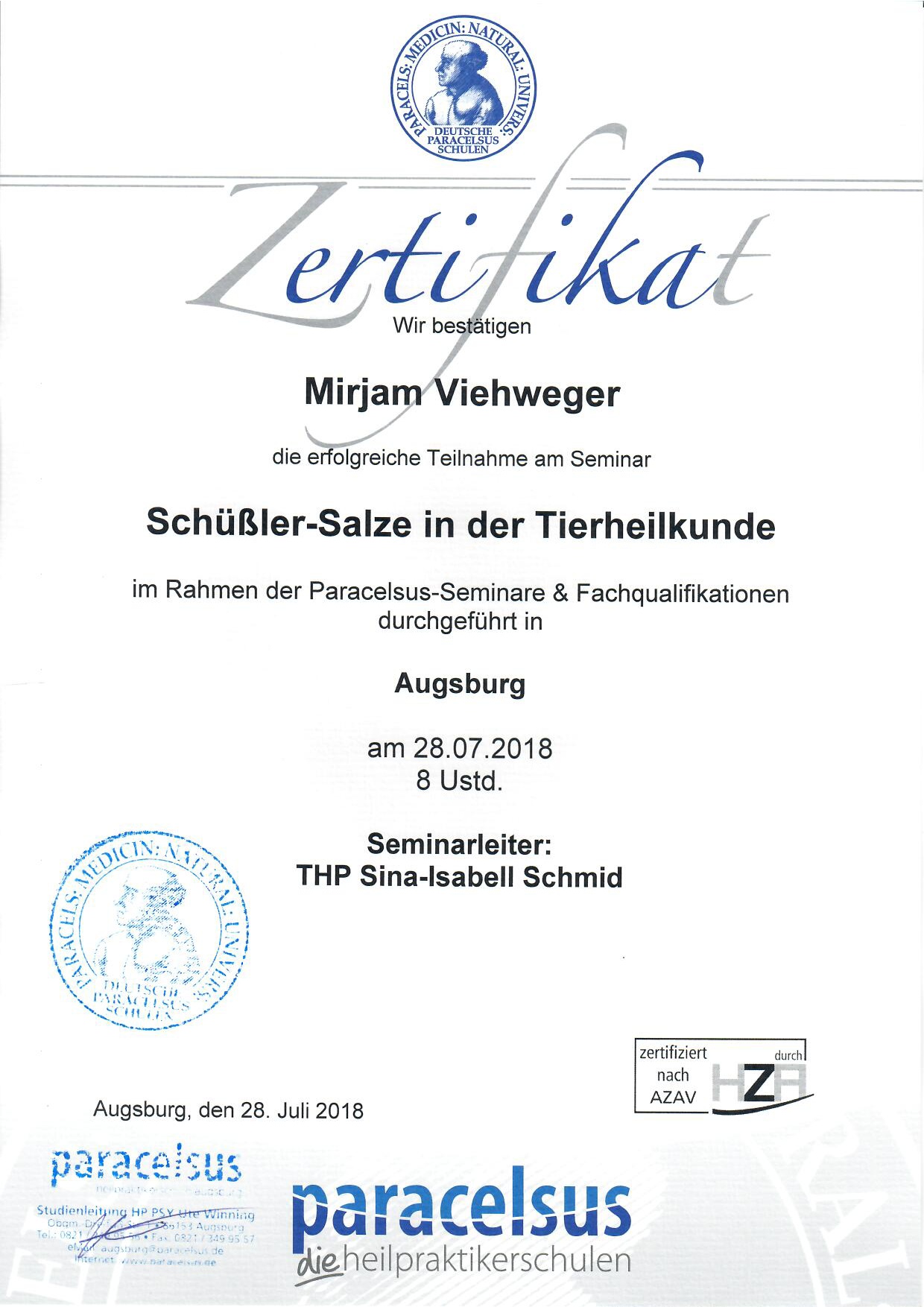 Zertifikat: Schüßler-Salze in der Tierheilkunde