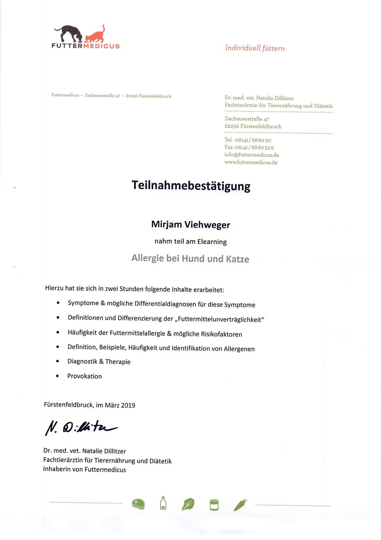 Zertifikat: Allergie bei Hund und Katze