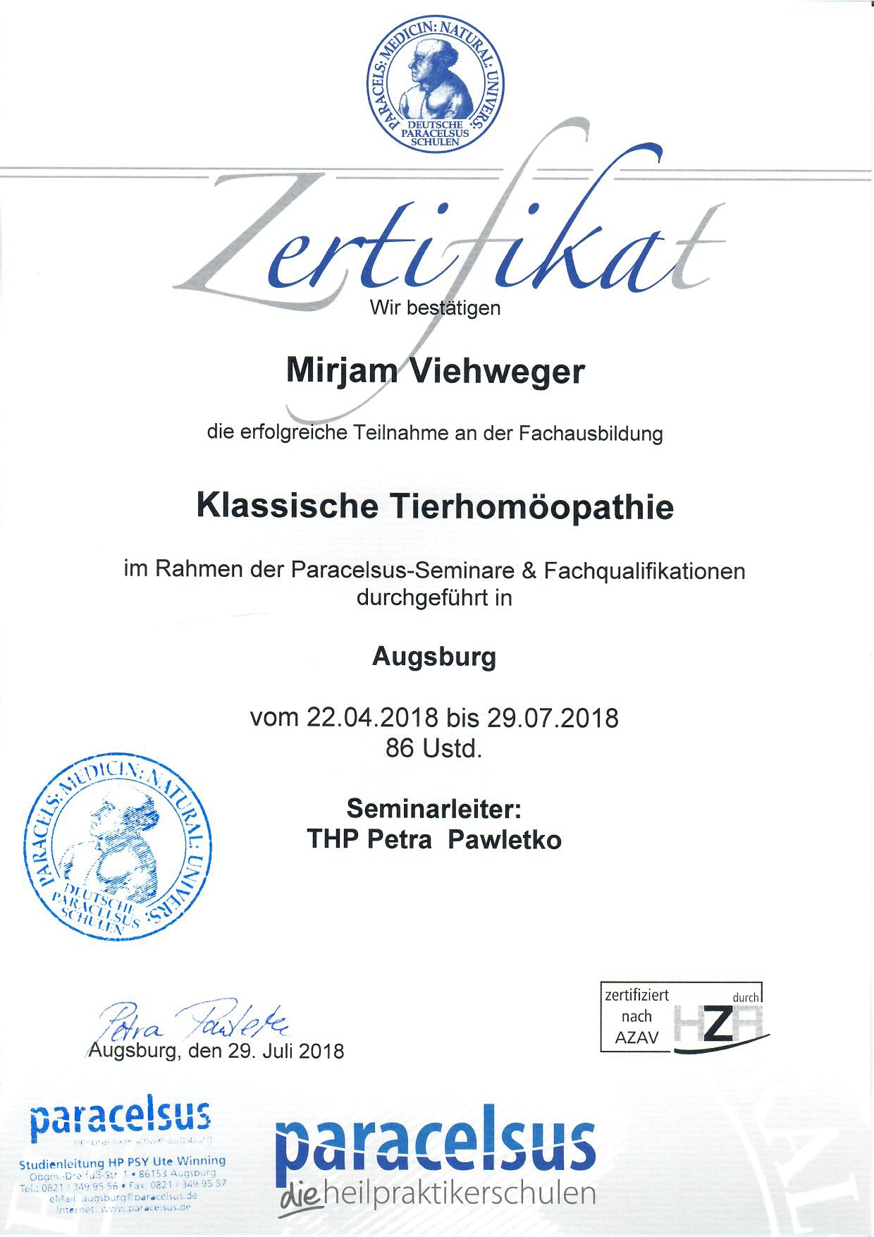 Zertifikat: Klassische Tierhomöopathie