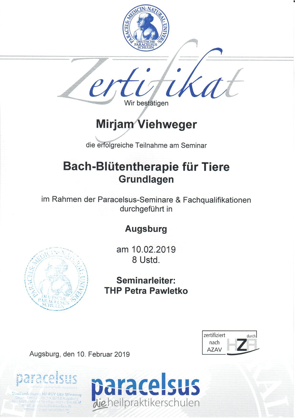 Zertifikat: Bach-Blütentherapie für Tiere