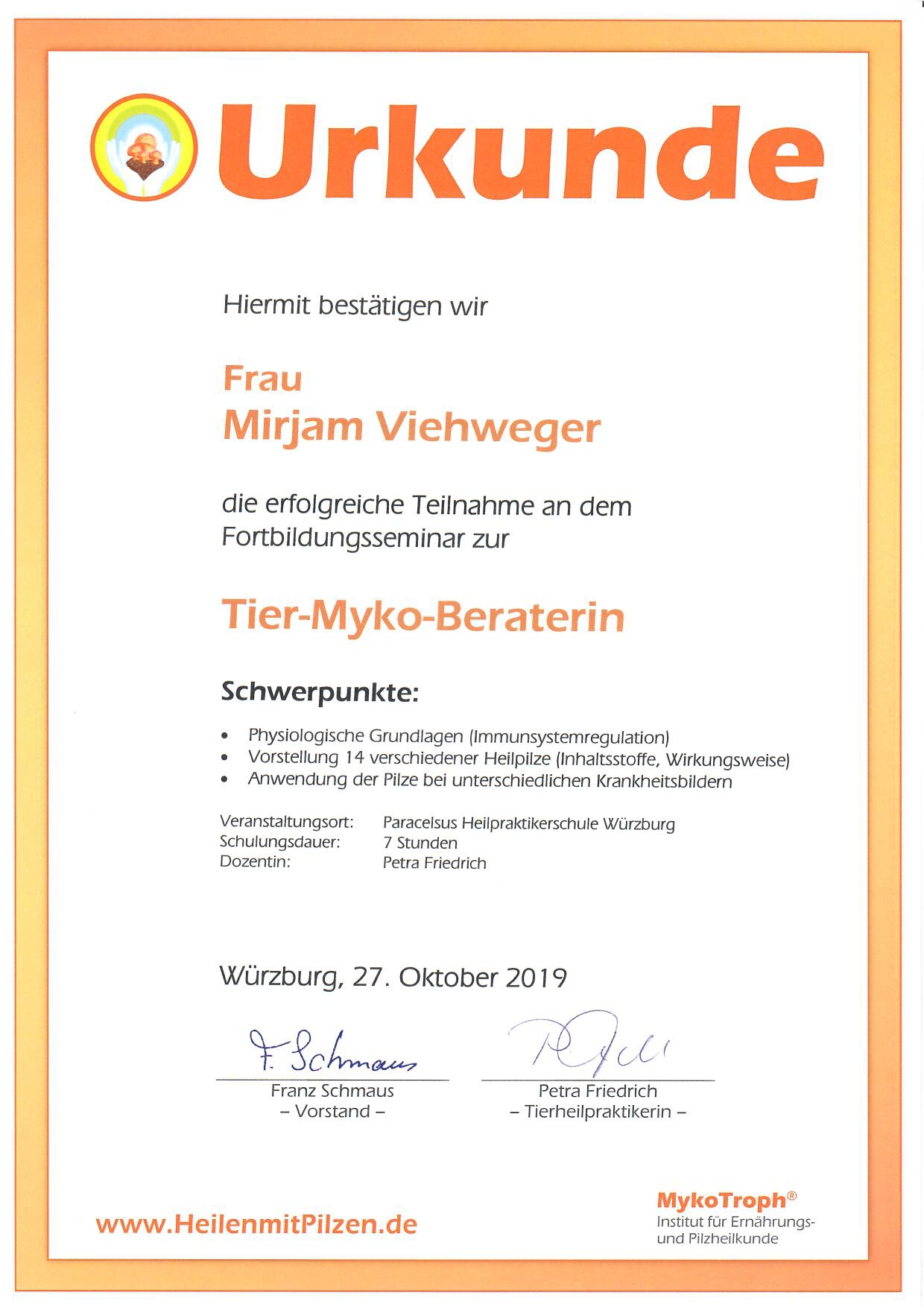 Zertifikat: Tier-Myko-Beraterin