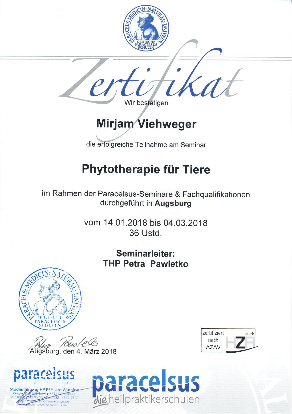 Zertifikat: Phytotherapie für Tiere