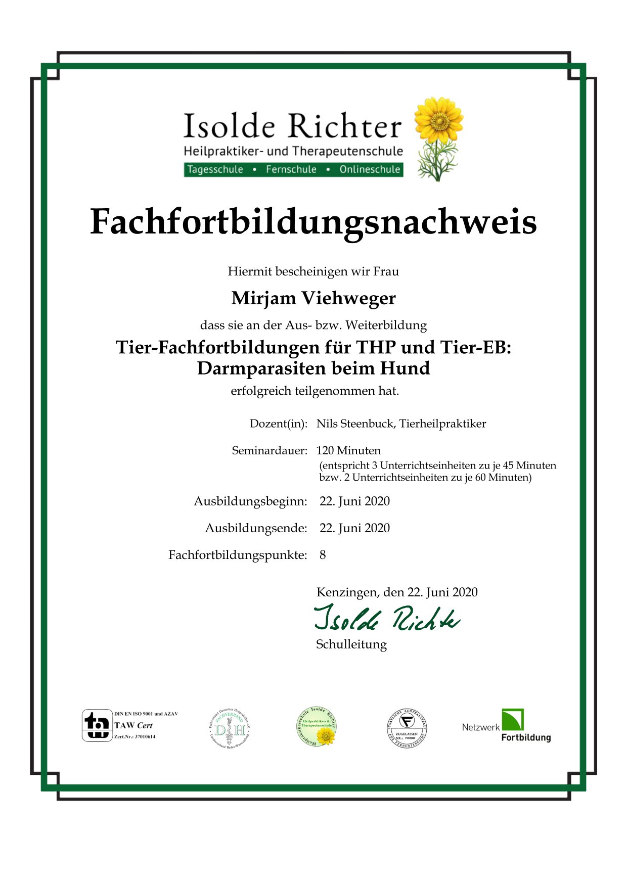 Zertifikat: Darmparasiten beim Hund