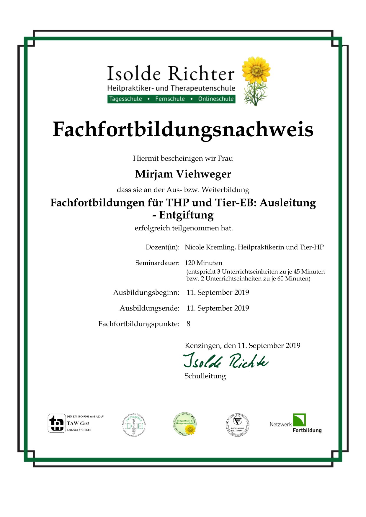 Zertifikat: Ausleitung - Entgiftung