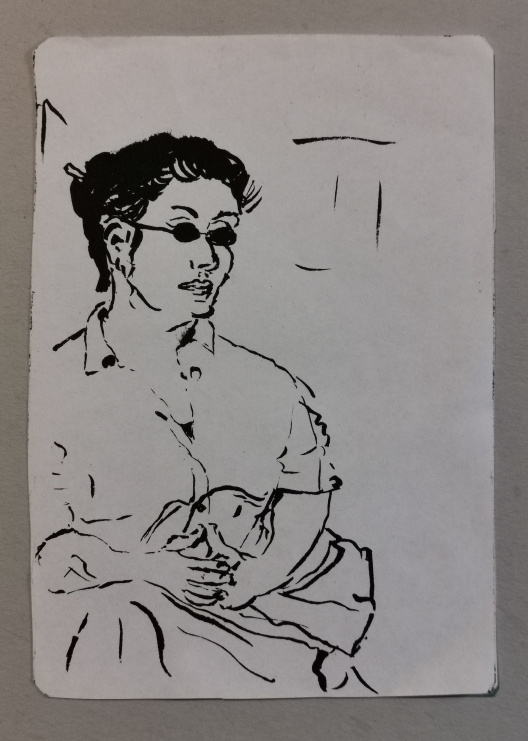 L. in der Bahn, Tusche auf Papier 2001