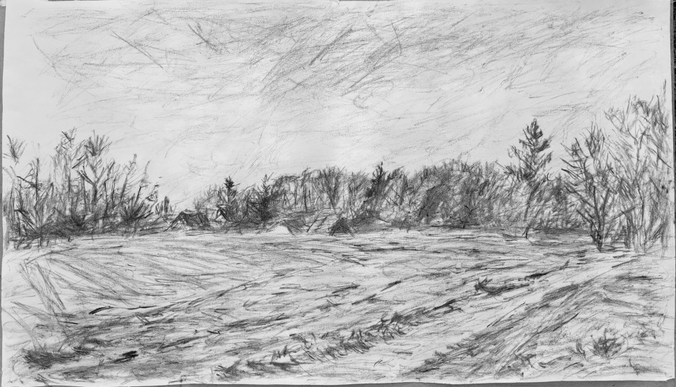 Hardt 110 x 90 cm, Grillkohle auf Papier, 2021