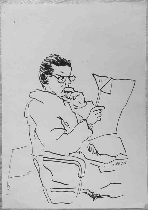 Lesender, Tuschestift auf Papier, 1991