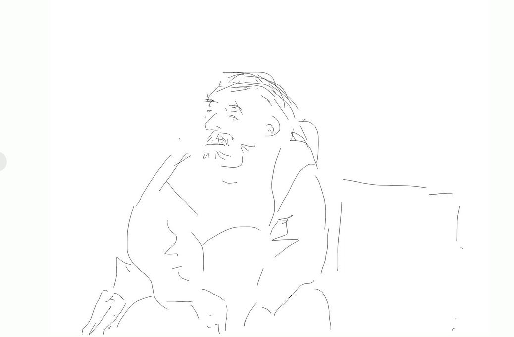 Mann auf einer Bank, Screenzeichnung, 2014