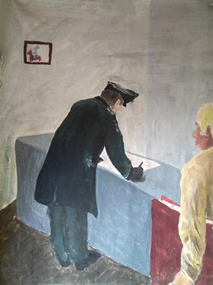 Ostfront, Acryl auf Stoffbahn, 130x100 cm, 1986