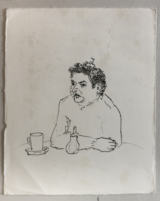 Im Cafe, Tuschestift auf Papier, 1989