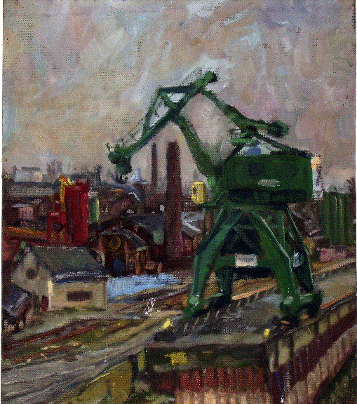 Deutzer Hafen, 40 x 45 cm, Öl auf Hartfaser, 1986