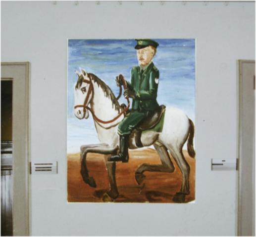 Polizist auf Pferd, Acryl auf Harfaser, 100x130cm, 1983