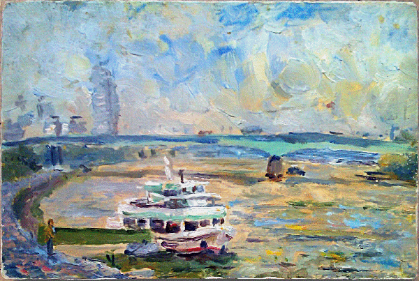 Rheinschiff, 25 x 20 cm, Öl auf Pappe, 1993