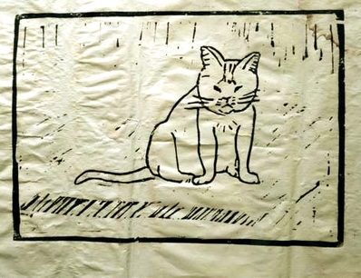 Kater Tiger, Holzschnitt, 1987