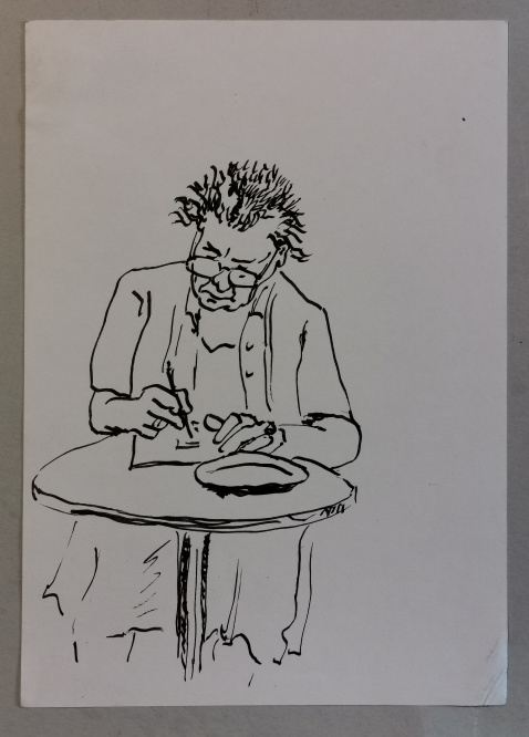 Schreibende Frau, Tusche auf Bütten, 1990