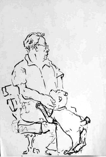 Mann mit Hund, Tusche auf Papier, 2010
