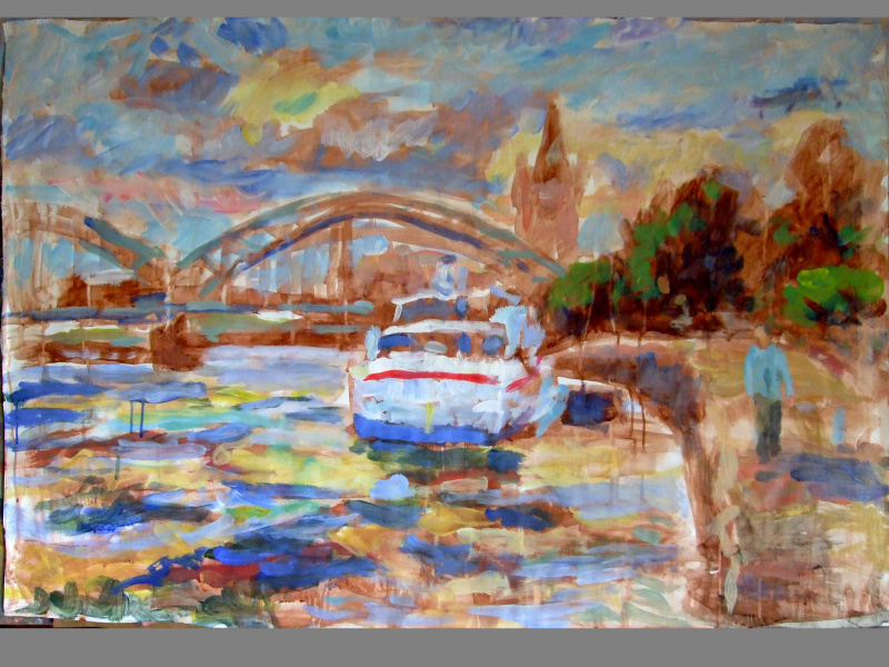 Rheinufer, Hohenzollernbrücke, 110 x 100 cm, Acryl auf Papier, 2014