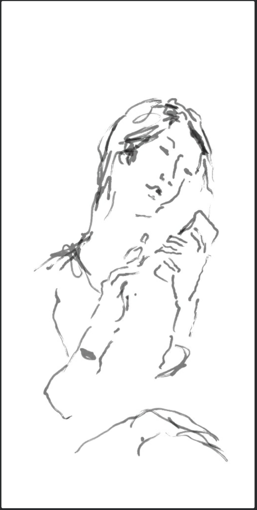 Frau mit Smartphone, Screenzeichnung, 2019