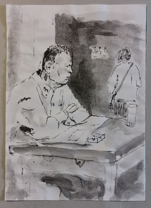 Zeitungsleser, tuschelavierung, 2010