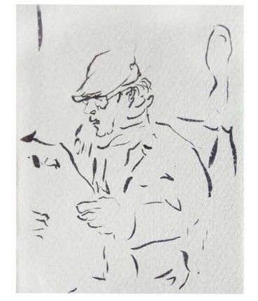 Zeitungsleser, Tusche auf Papier, 2013