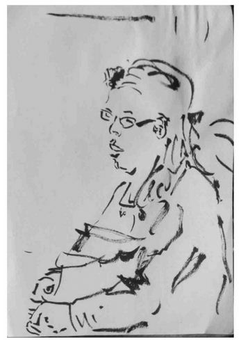 Frau im Lokal, Tusche auf Papier, 2016