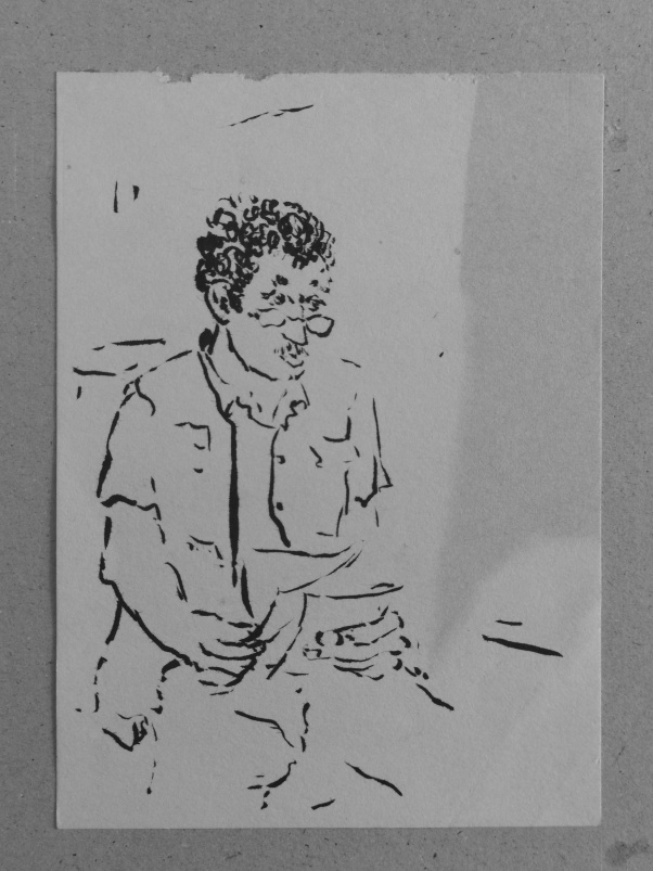 In der Wartehalle, Tusche auf Papier, 1990