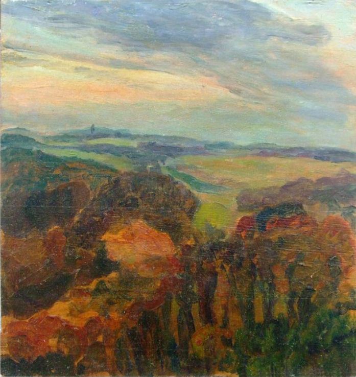 Scherfbachtal, 45 x 50 cm, Eitempera auf Holz, 1988