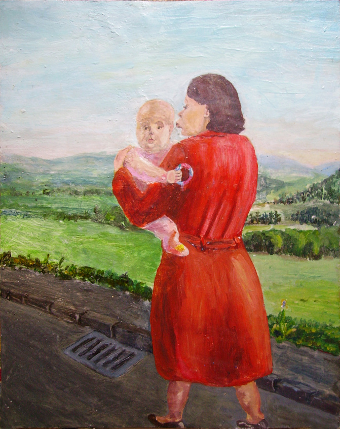 Mutter mit Kind bei  Eikamp, Eitempera auf Holz, 1985